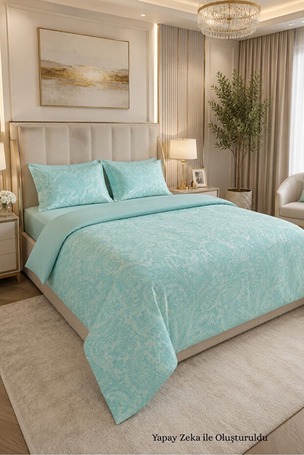 150X200 Double Duvet Cover Set Patterned Turquoise