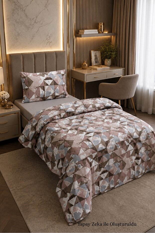 100X200 Single Duvet Cover Set Patterned Brown-Grey