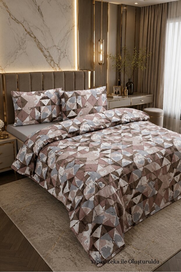 150X200 Double Duvet Cover Set Patterned Brown-Grey