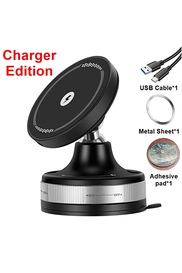 Black 15W Fast Charger Suction Cup Phone Holder Stand For Magsafe Magnetic Wireless Car Mount Dashbo