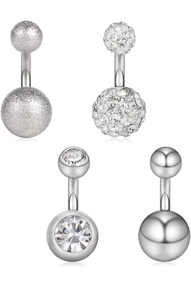 14G 1.6X6mm silvery 14G 6mm 1/4 Inch 316L Surgical Steel Crystal Ferido CZ Short Belly Earring Navel