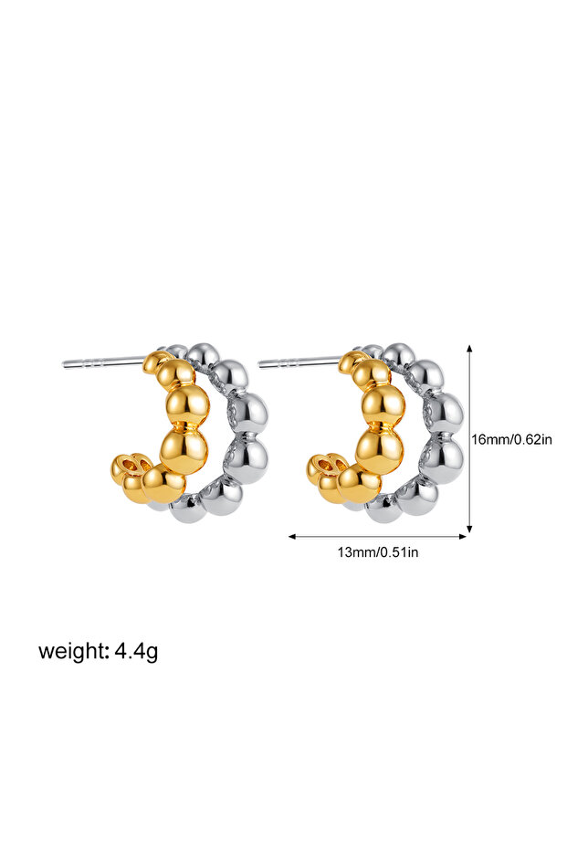 T124-3 Punk Double Layer Small Beads Ball C Shape Hollow Stud Earrings for Women Stainless Steel Per