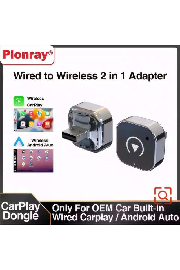 black Pionray 2-in-1 Wireless CarPlay And Android Auto Adapter AI Smart Box Universal Compatibility