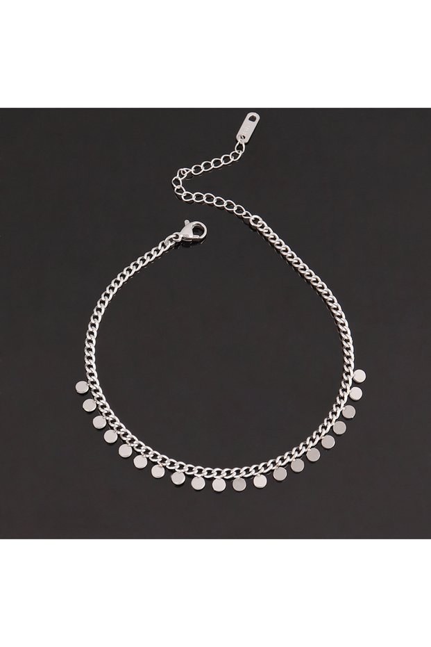 B3679 316L Stainless Steel Heart Chain Anklet For Women Round Star Tassel Pendant Ankle Bracelet On