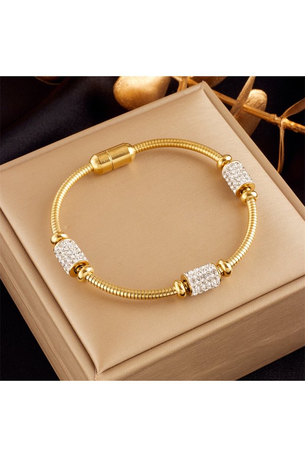 B759 DIEYURO 316L Stainless Steel Gold Color Zirconia Beaded Bracelet For Women Fashion Girls Magnet