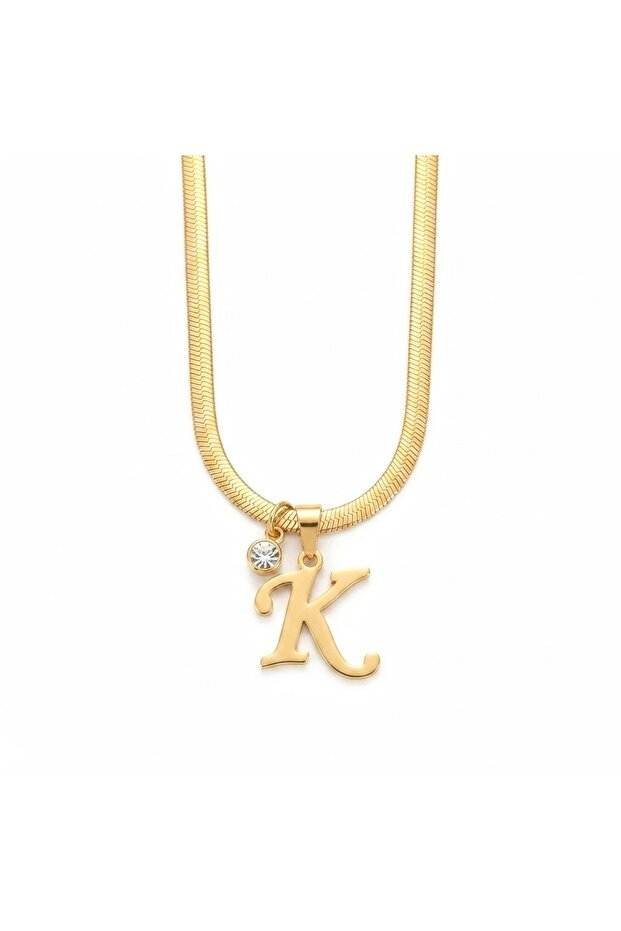 Non-Tarnish Steel Zircon Stone Italian Chain Letter Necklace