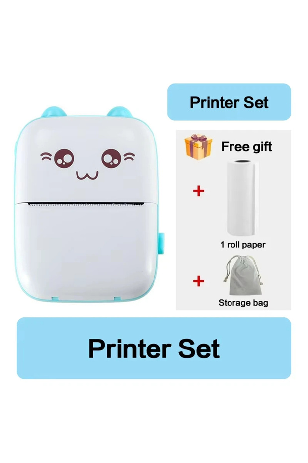 Blue Printer Set 58mm Mini Portable Thermal Printer Wireless Bluetooth Mobile Pocket Photo Printer