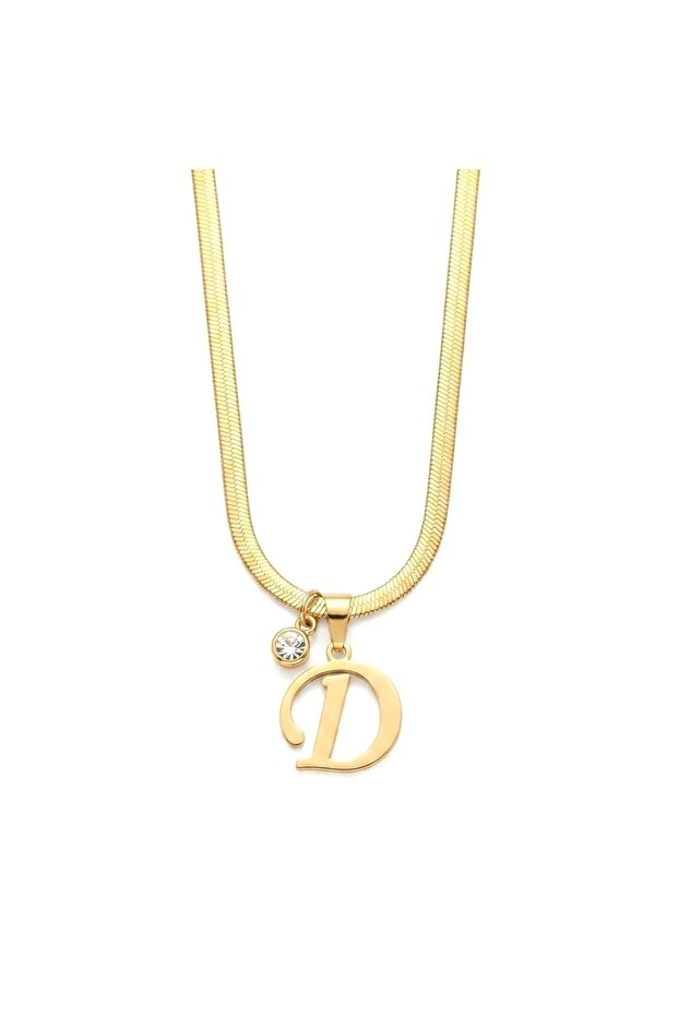Non-Tarnish Steel Zircon Stone Italian Chain Letter Necklace