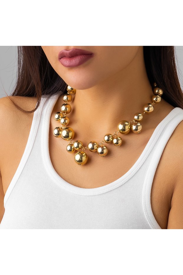 Gold color Exaggerated Acrylic CCB Big Ball Bead Chain Necklace for Women Wed Vintage Chunky Clavicl