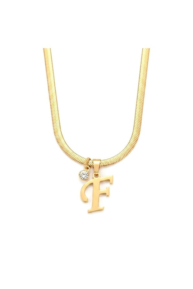 Non-Tarnish Steel Zircon Stone Italian Chain Letter Necklace