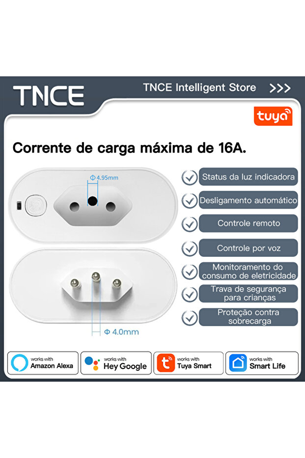 إصدار واي فاي 2.4 جيجا هرتز، قابس برازيلي 16 أمبير، قابس TNCE Tuya البرازيلي، مقبس واي فاي أو زيجبي 16/20 أمبير مع مراقبة الطاقة