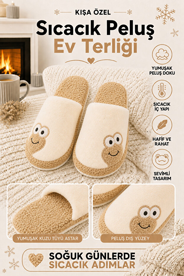 Women's House Slippers Plush Sweet Frog Figured Slippers Dowry and Bundle Slippers Do Not Make Noise Thick Sole