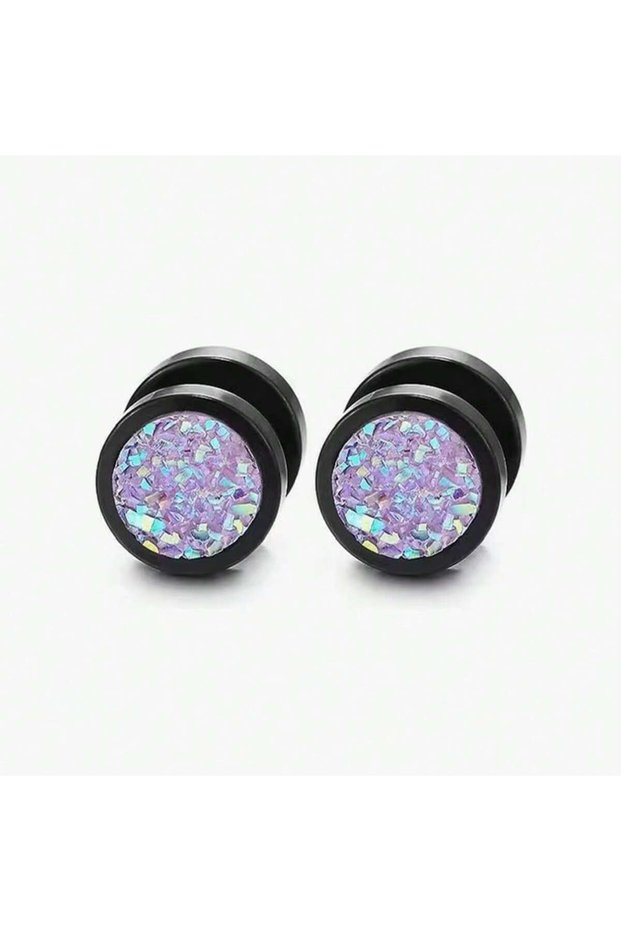 style E 1pair Fashionable Dumbbell Mineral Stone Stainless Steel Stud Earrings For Women And Men, Bl