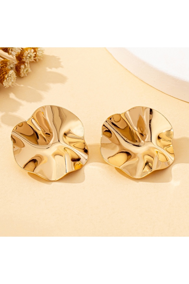 Gold-color A Pair of Irregular Round Metal Stud Earrings Jewelry