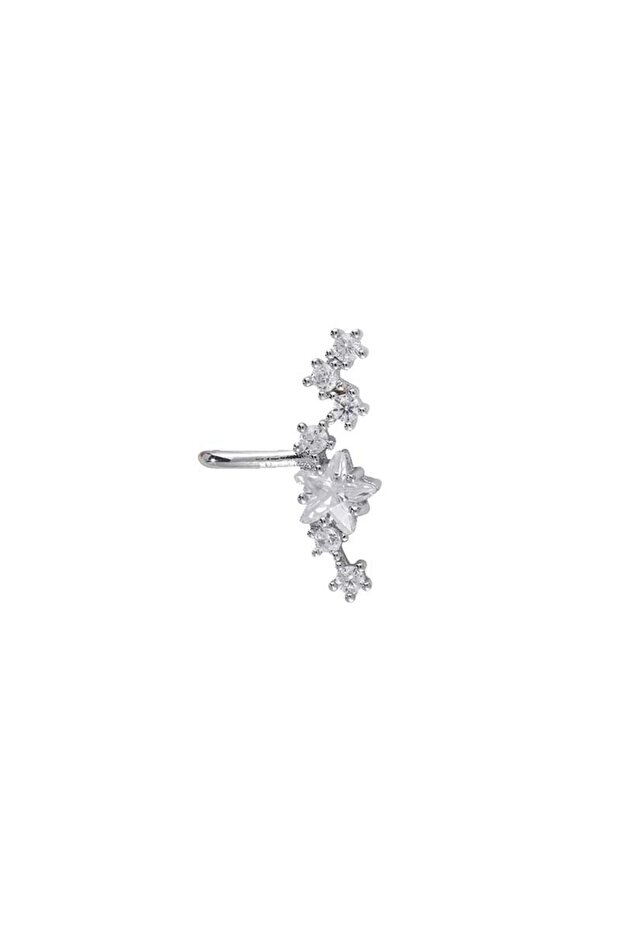 1Pcs silver right A Girl 1Pcs Stars Five-Pointed Star Zircon Earring Flowers Inlaid No Ear Hole Ear