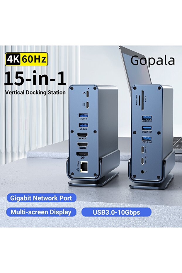 15 In 1 15-in-1 USB C Hub Docking Station 4K@60Hz HDMI/DP, 100W PD Charging USB 3.0 RJ45 Ethernet SD