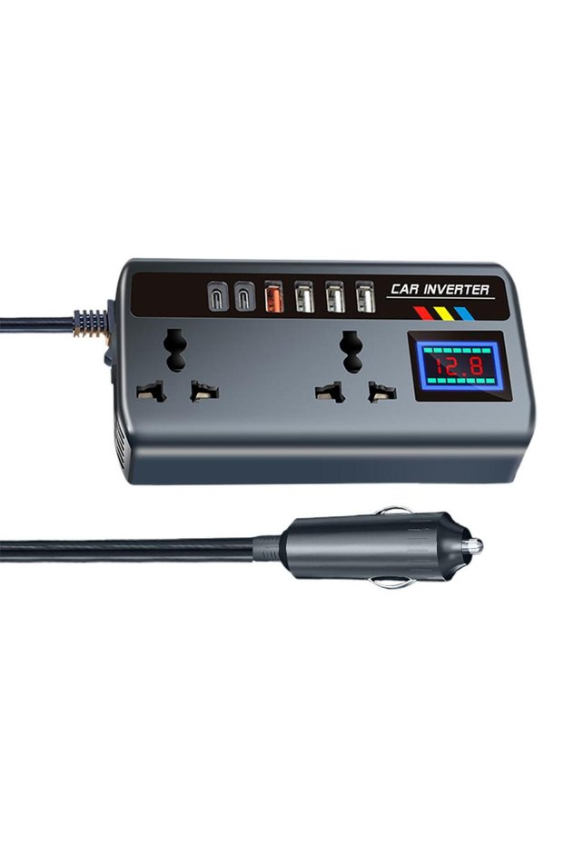 as shown Car Inverter Converter 12V/24V To 220V Fast Charging Ports Portable Automotive Charger Inve