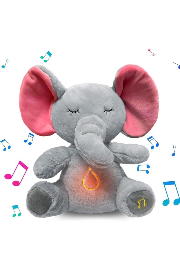 32cm-12.5in A-Elephant Baby Elephant Breathing Stuffed Animal Plush Doll Toy Sleeping Companion Musi