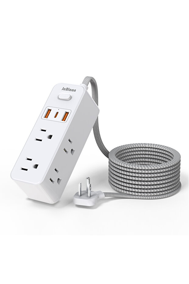 110-250V US 6 White US Plug Multitap Power Strip AC Outlet 1.5m Braided Cable Electrical Socket Smar