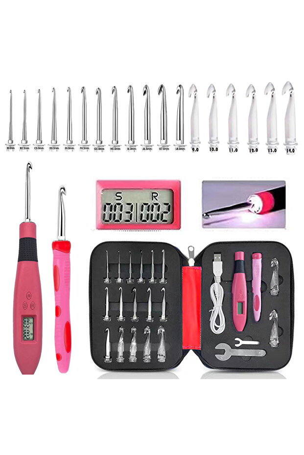 L 18 Hooks Set 18 piece light hook set with LED lights, digital counter crochet hooks, interchangeab