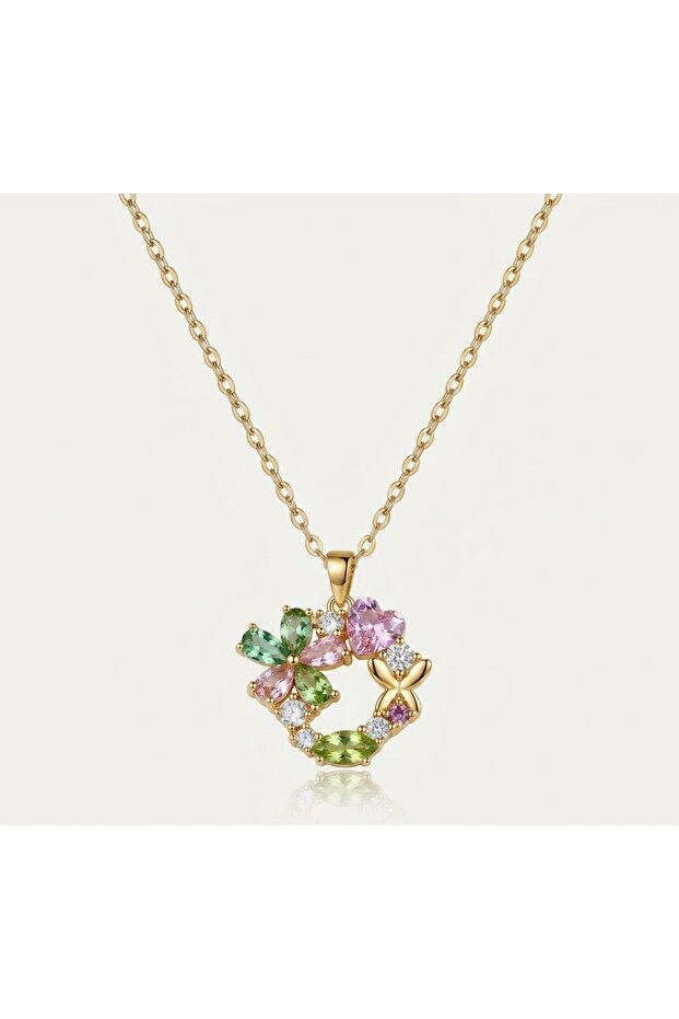 Tarnish-Resistant Steel Zircon Stone Crystal Embellished Floral Necklace