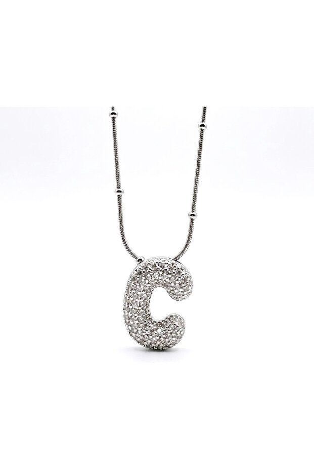 Non-Tarnish Steel Zircon Stone Balloon Necklace-Silver Color