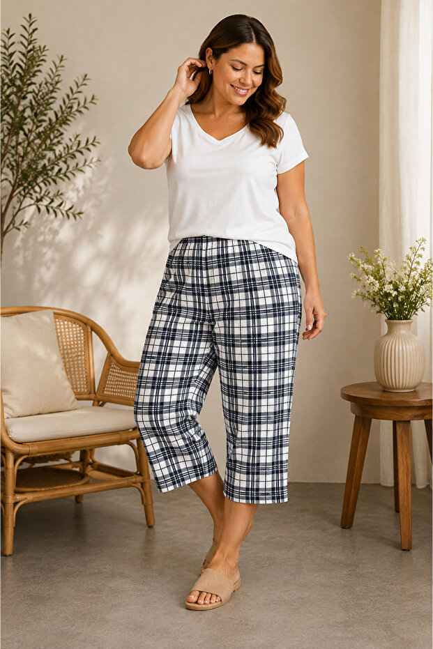Patterned Combed Cotton Below Knee Large Size Maternity Women's Capri
