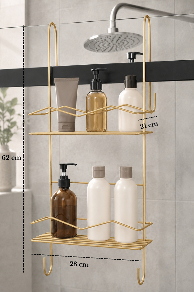 Shower Organizer with Hanging Shampoo Holder and 2 Shelves for Shower Cabin