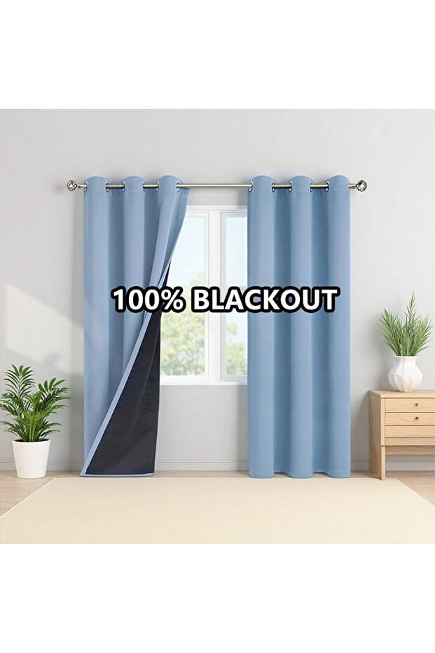 Grommet Top 2PC W135XH220CM BLUE 2pcs 100% Blackout Curtains - Curtains for Bedroom and Living Room