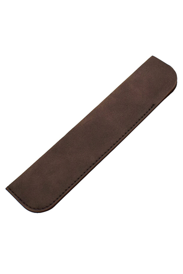 Coffee Soft Pencil Case Holder For One Pen PU Leather Pencilcase Writing Materials Stationery Storag