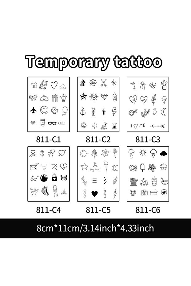 811C Small Minimalist Pattern Herbal Temporary Tattoo Stickers, Long-lasting Waterproof for One to T