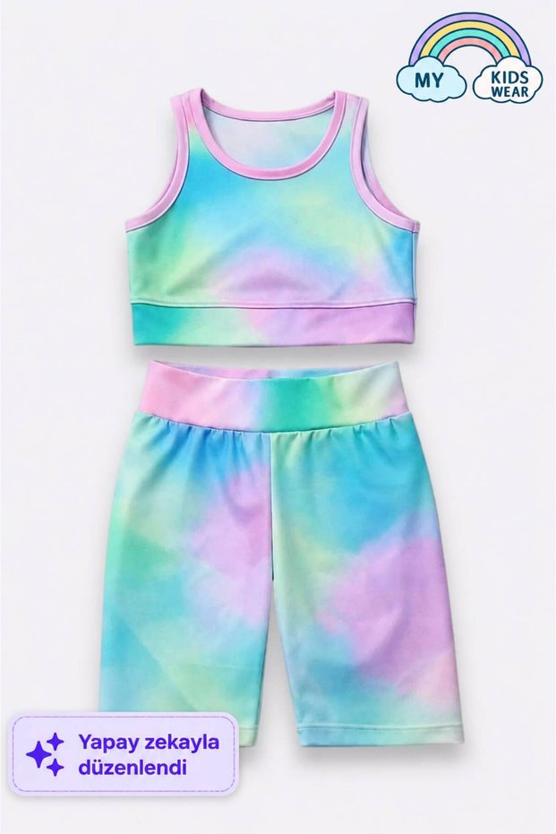 Girl's Multi-Purpose Tie-Dye Patterned Swimsuit & Sports Set 12439