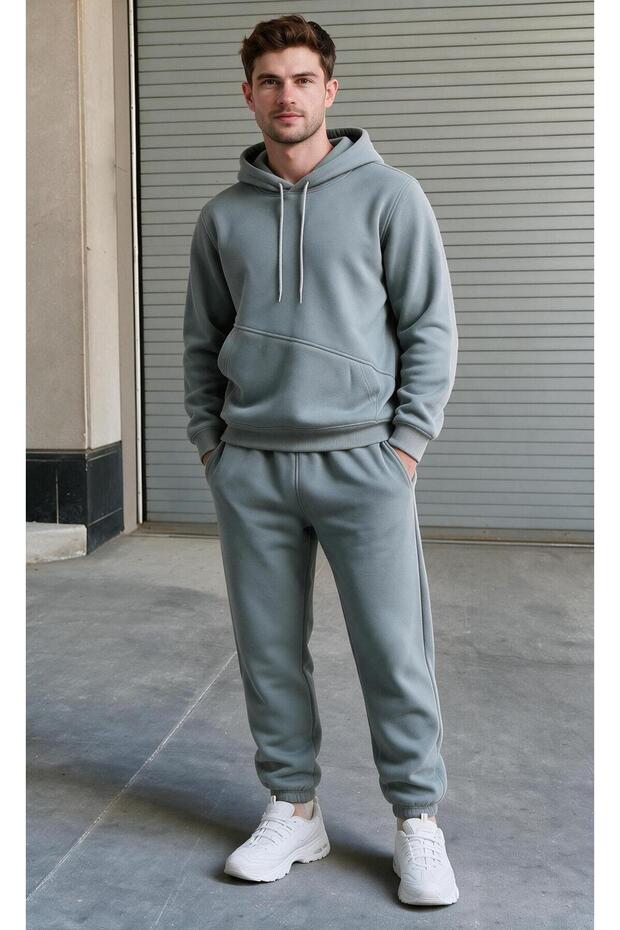 Men's 3 Thread Count Hooded Tracksuit Set with Side Pockets (Soft Wool-Blend Fabric)