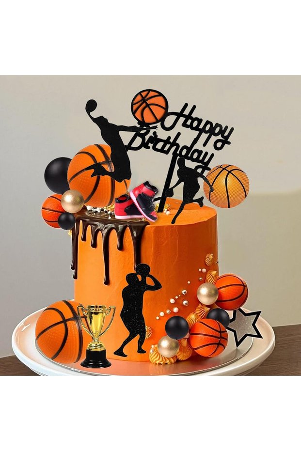 25pcs 25 PCS Basketball Cake Toppers Black Gold Balls Cake Decorations Basketball Theme Cake Decorat