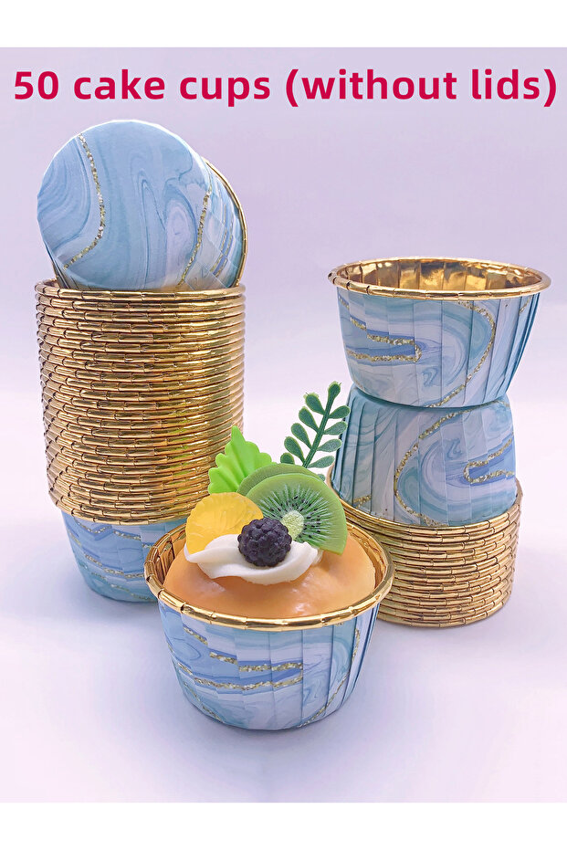 SKY BLUE 50pcs Baking Cups, Disposable Cupcake Cups, Heat-Resistant Paper Cupcake, Baking Tool, Perf