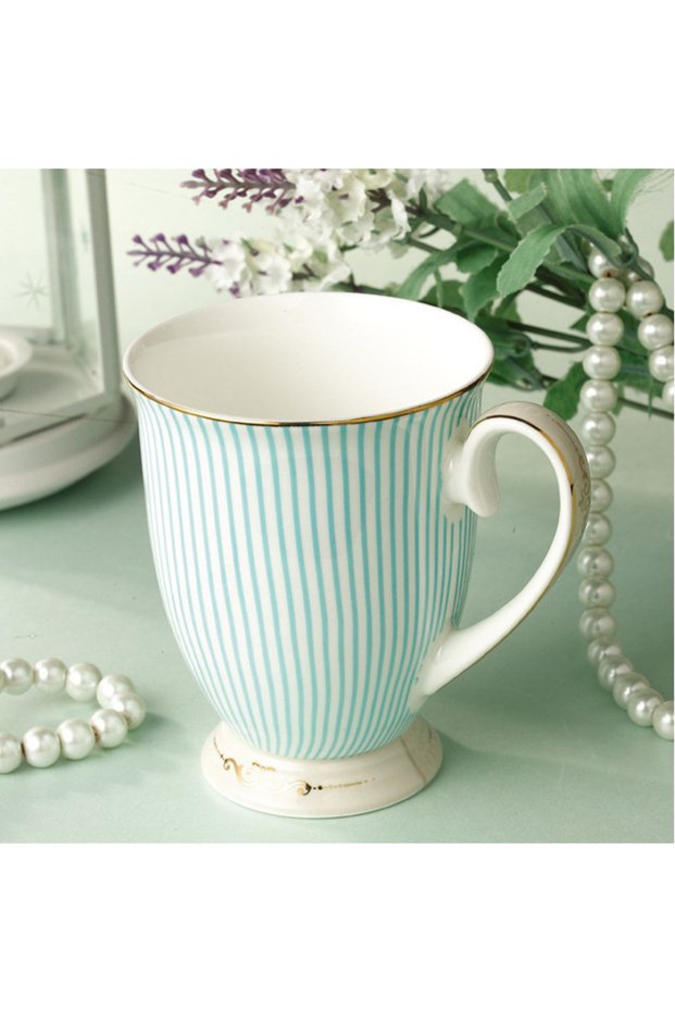 301-400ml Elegant Tea Cups British Purified Ceramic Cups Bone China Blue Stripes Coffee Cup Golden P