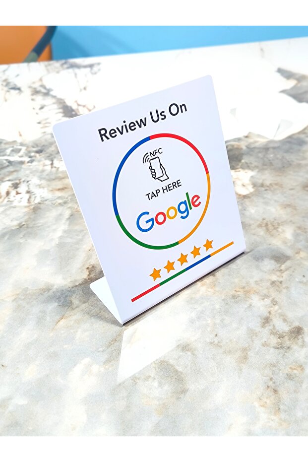 White-A 13.56Mhz Programmable Google Review Card NFC Station Table NFC Google Reviews Display Bendin