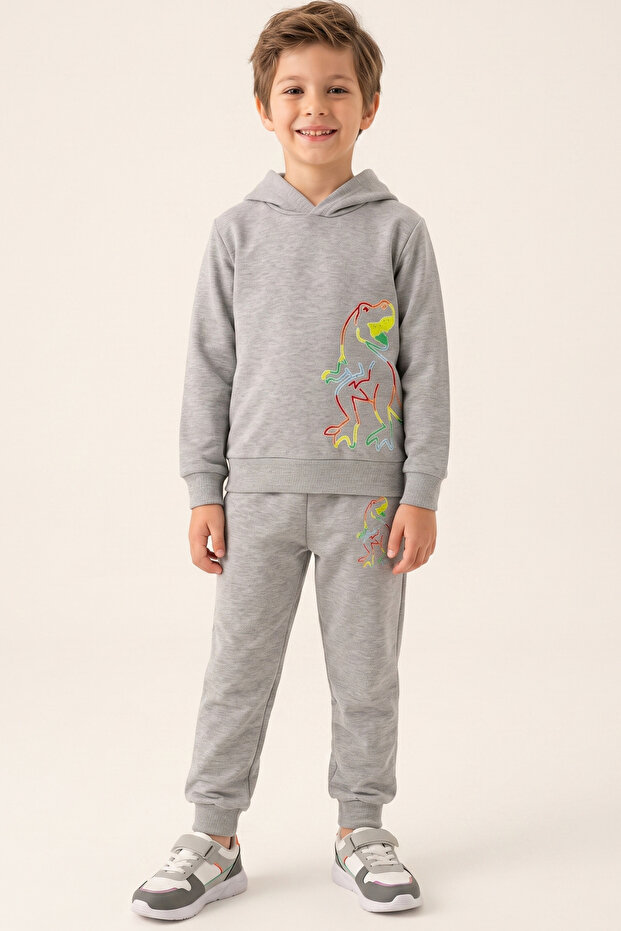 Boy's Tracksuit Set Dinosaur Printed Fleece-Lined Winter