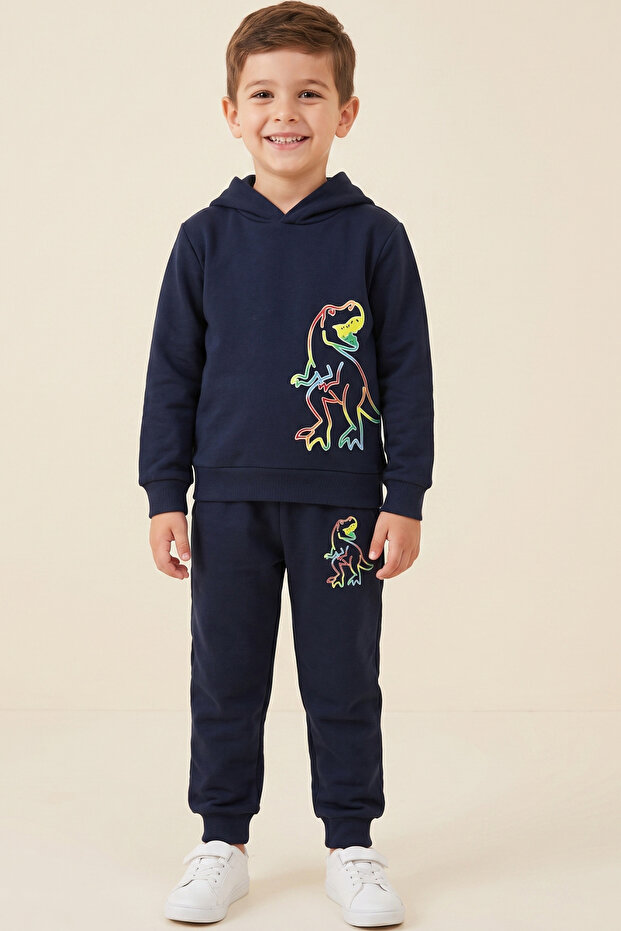 Boy's Tracksuit Set Dinosaur Printed Fleece-Lined Winter