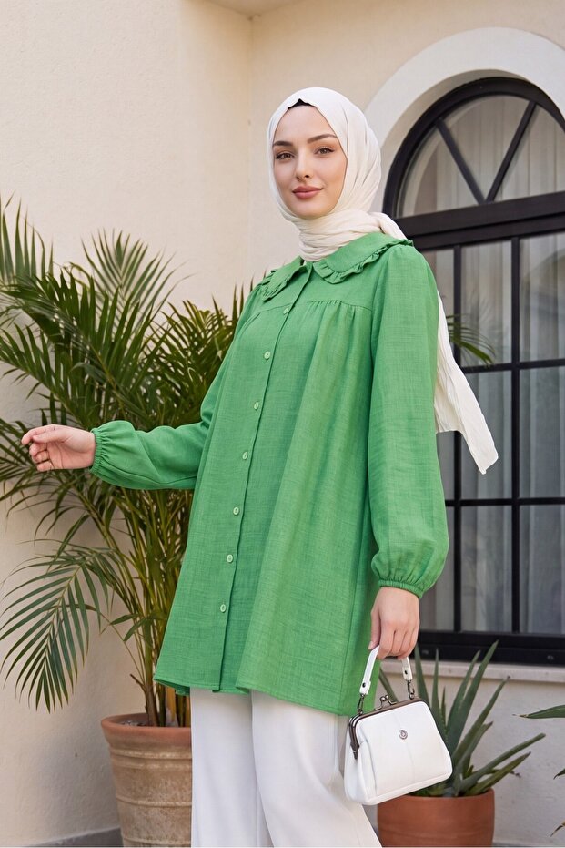 Baby Collar Buttoned Tunic - Light Green