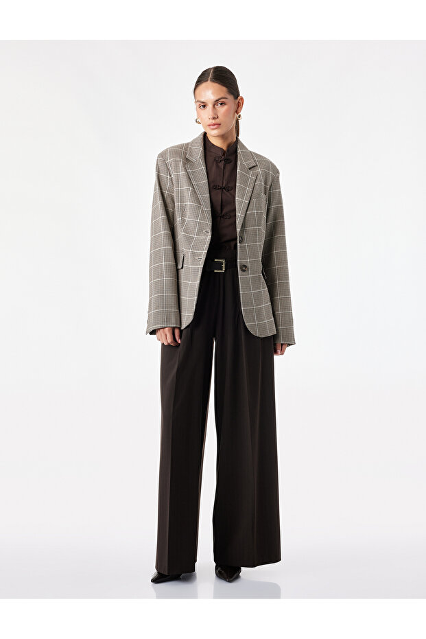 Regular Fit Long Sleeve Classic Collar Pocketed Buttoned Plaid Blazer Jacket