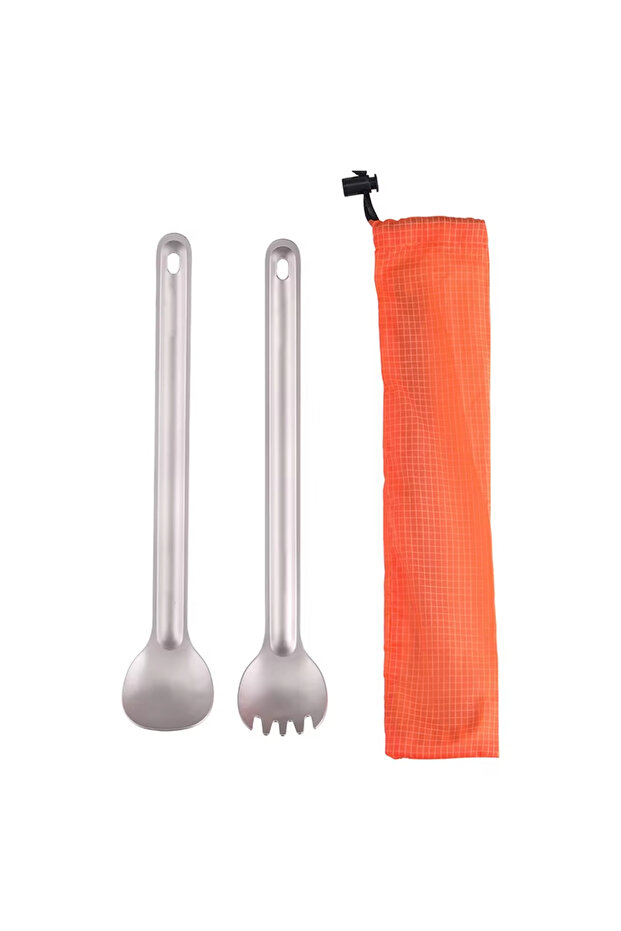 2pcs frost set Tiartisan Ultralight Titanium Spoon Spork Long Handle Tableware Outdoor Camping Porta