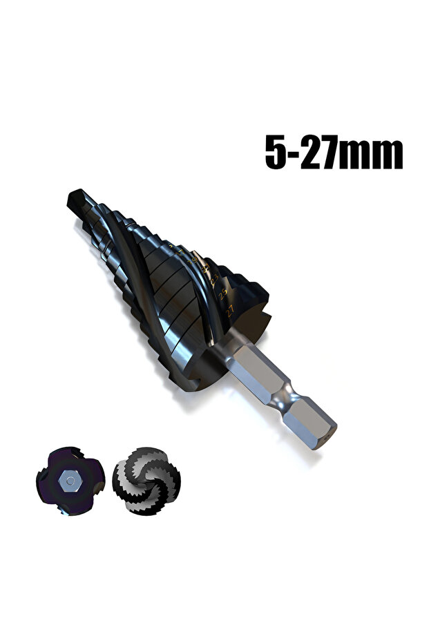 5-27 M35 Cobalt 4-Flute Step Drill Bit 1/4 in Metric Tapered Hex Shank for Stainless Steel Sheet Met