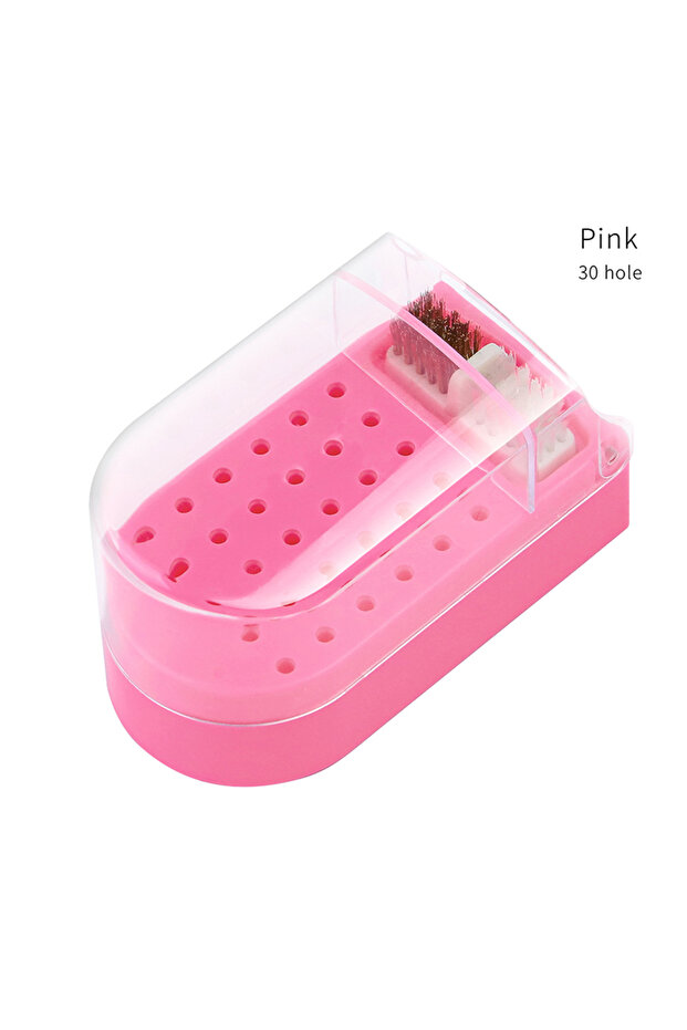 Pink 30 Holes Nail Art Drill Storage Box Professional Nail Artist Essentials Polish Holder Display D