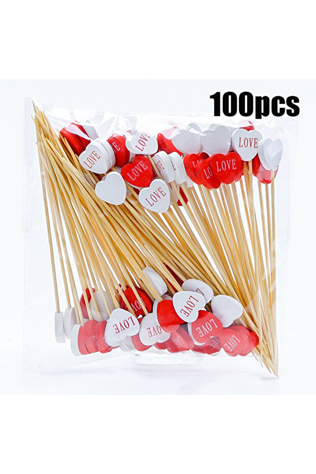 100pcs 100pcs Love Heart Bamboo Food Picks Cupcake Topper Dessert Buffet Fruit Picks Wedding Birthda
