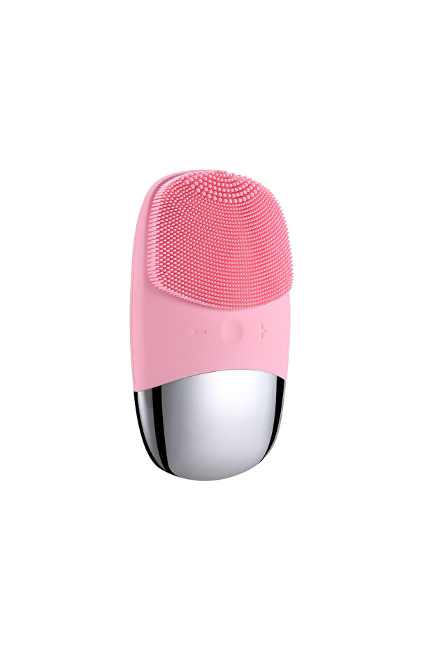 Pink Electric Facial Cleansing Brush Silicone Square Charging Face Cleaner Motor Ultrasonic Cleaning