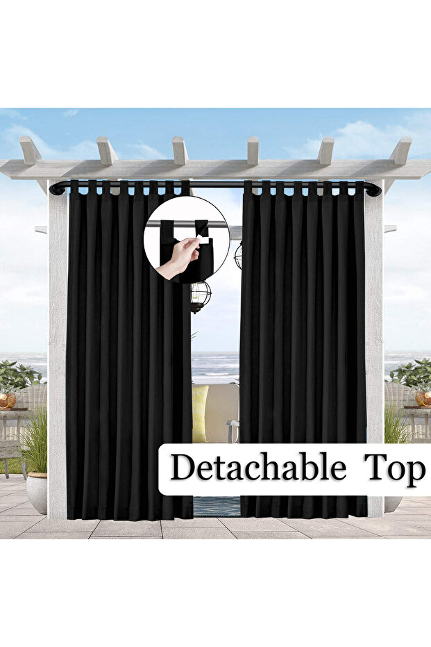 Tab top W132 x H213 Black 1PC Sun-Blocking & Waterproof Curtain - Easy-Hang Tab Top for PatioPergola