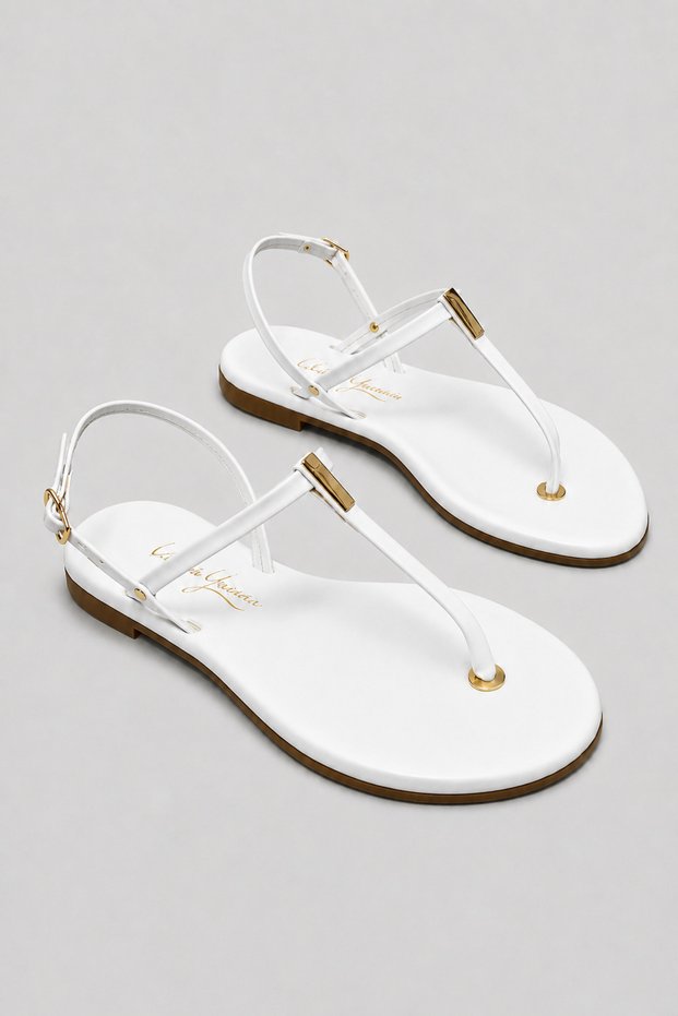 Women's White Daily Sandals with Gold Detail on the Toe, Size 35-42