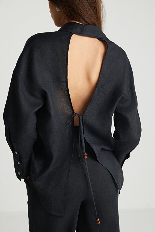 Black Linen Shirt - Back Detail