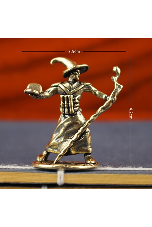 A Brass Wizard Figurine Magician Statue Home Decor Retro Character Model Desk Ornament